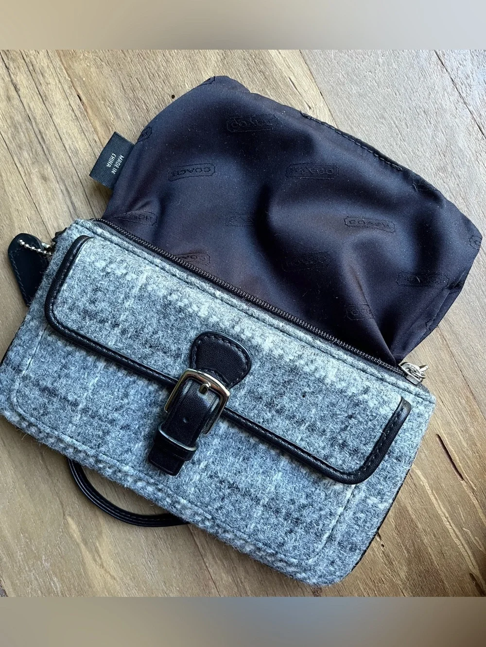 Coach Wool Tweed Wristlet Gray White